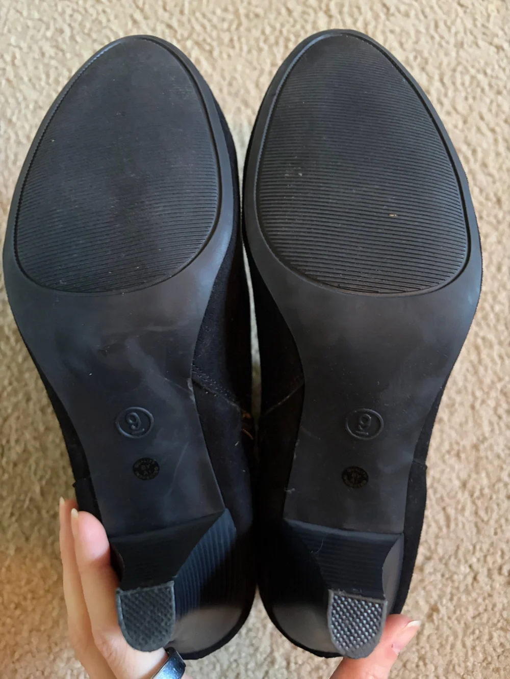 Women's Black Suede Ankle Booties with Patent Trim